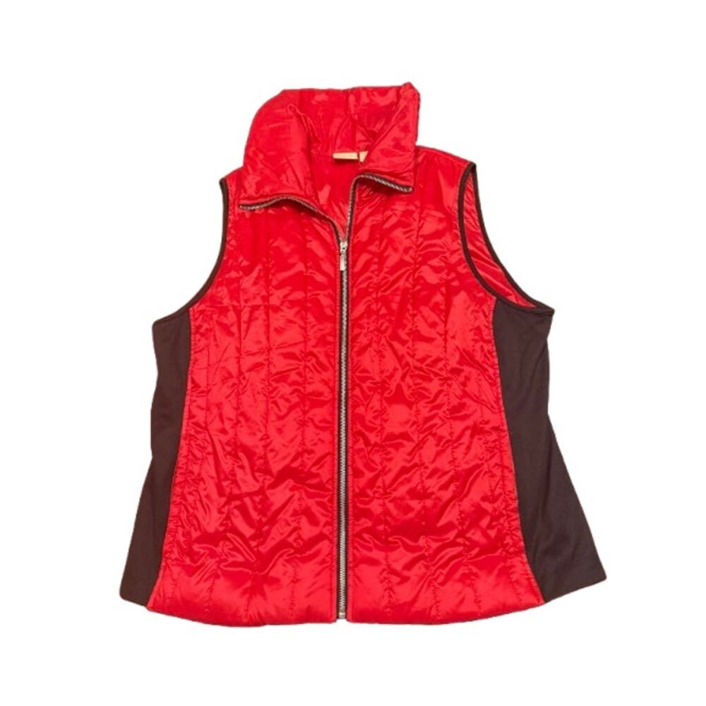 Chico's Zenergy Women's Red Quilted Mock Neck Full Zip Puffer Vest Size 2